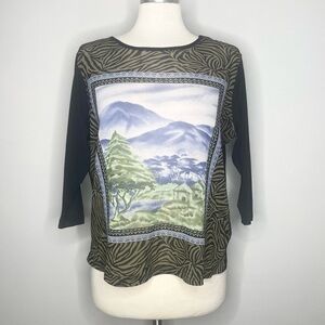 SHARON ANTHONY Vintage Safari Animal Print Sheer Mesh Top